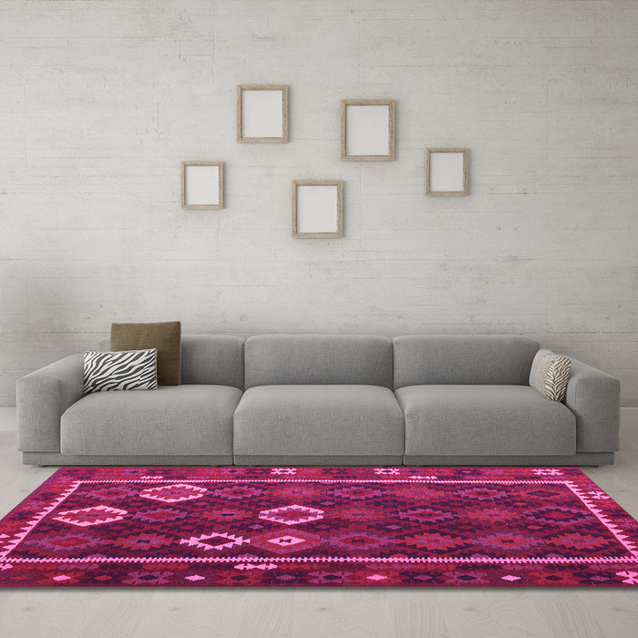 Machine Washable Oriental Pink Traditional Rug in a Living Room, wshcon2400pnk
