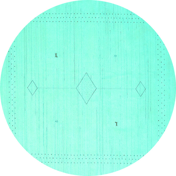 Round Machine Washable Solid Turquoise Modern Area Rugs, wshcon2401turq
