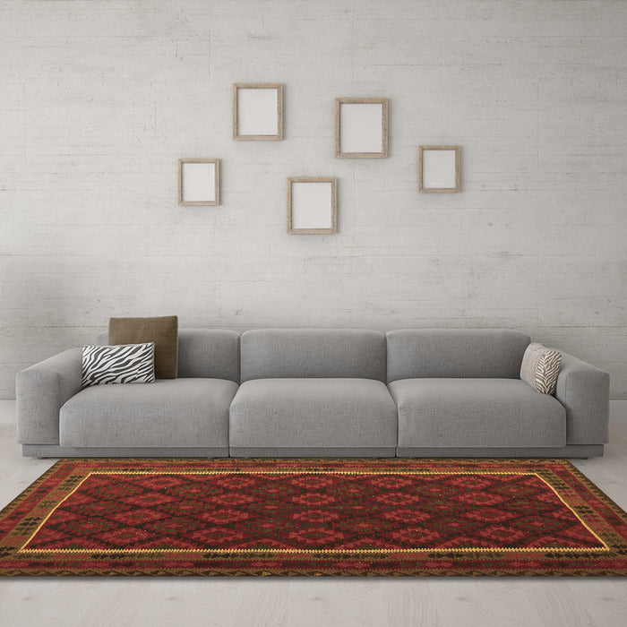 Machine Washable Oriental Brown Traditional Rug in a Living Room,, wshcon2402brn