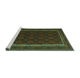 Sideview of Machine Washable Oriental Turquoise Traditional Area Rugs, wshcon2402turq