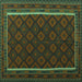 Square Machine Washable Oriental Turquoise Traditional Area Rugs, wshcon2402turq