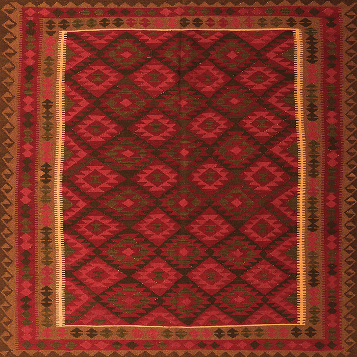 Round Machine Washable Oriental Orange Traditional Area Rugs, wshcon2402org