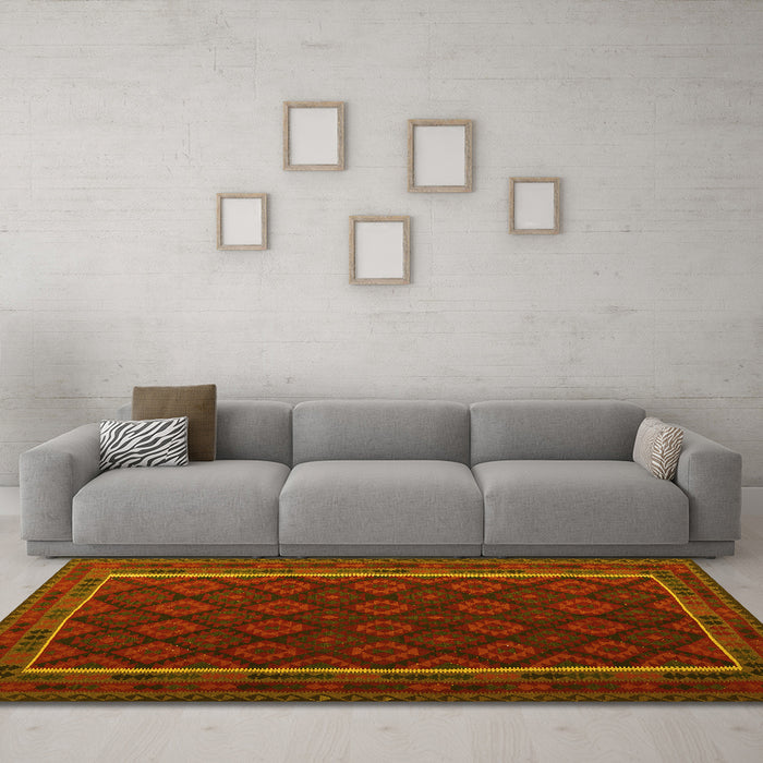 Machine Washable Oriental Yellow Traditional Rug in a Living Room, wshcon2402yw