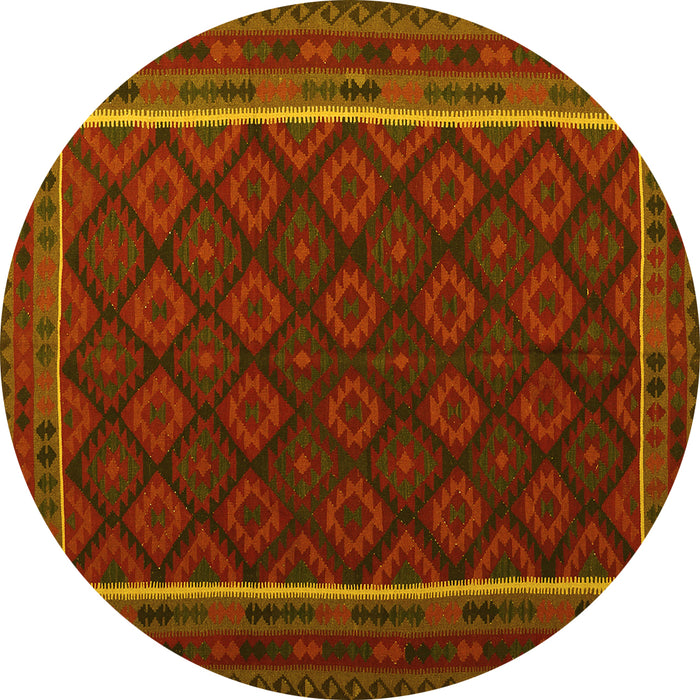 Round Oriental Yellow Traditional Rug, con2402yw