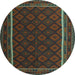 Round Oriental Light Blue Traditional Rug, con2402lblu