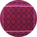 Round Machine Washable Oriental Pink Traditional Rug, wshcon2402pnk