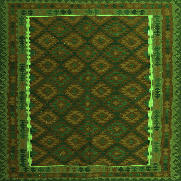 Round Machine Washable Oriental Green Traditional Area Rugs, wshcon2402grn