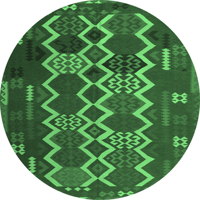 Round Machine Washable Oriental Emerald Green Traditional Area Rugs, wshcon2403emgrn