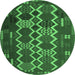 Round Machine Washable Oriental Emerald Green Traditional Area Rugs, wshcon2403emgrn