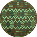 Round Machine Washable Oriental Turquoise Traditional Area Rugs, wshcon2403turq