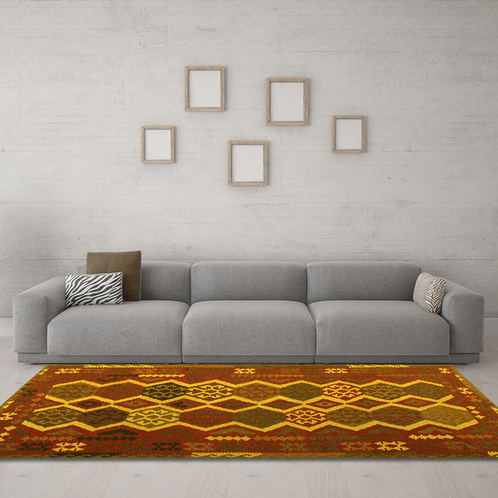 Machine Washable Oriental Yellow Traditional Rug in a Living Room, wshcon2403yw