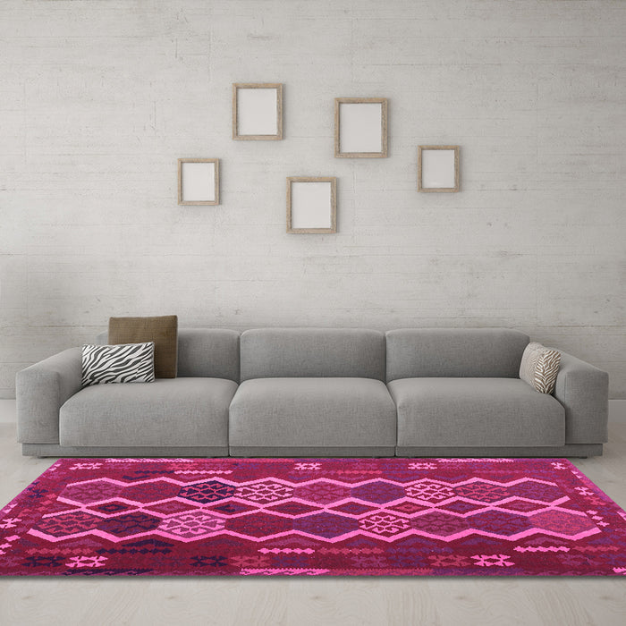 Machine Washable Oriental Pink Traditional Rug in a Living Room, wshcon2403pnk