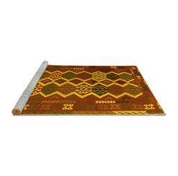 Sideview of Machine Washable Oriental Yellow Traditional Rug, wshcon2403yw