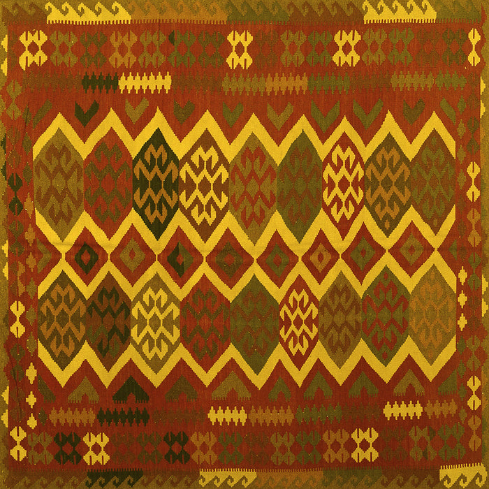 Square Machine Washable Oriental Yellow Traditional Rug, wshcon2403yw