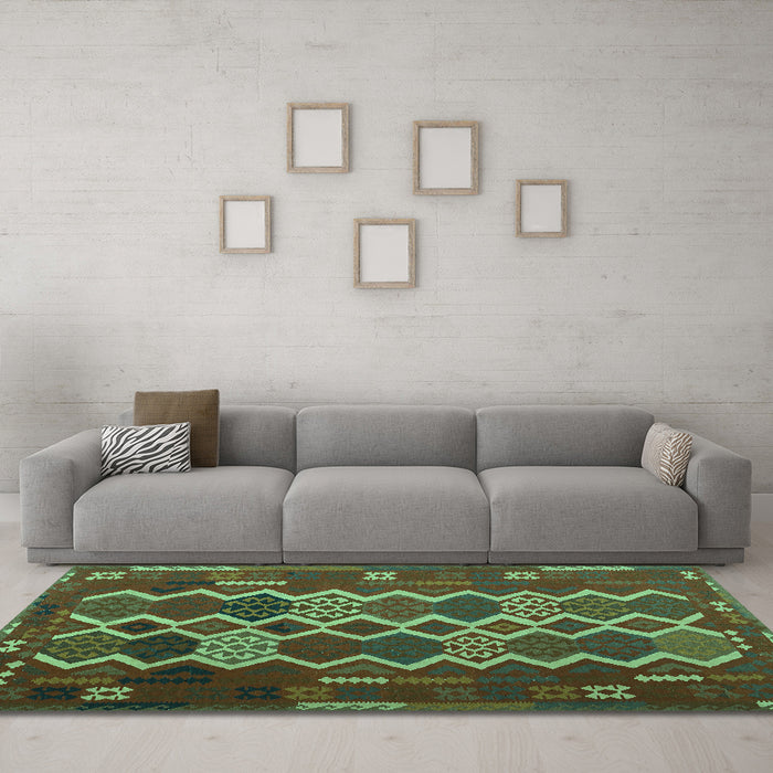 Machine Washable Oriental Turquoise Traditional Area Rugs in a Living Room,, wshcon2403turq
