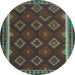 Round Machine Washable Oriental Light Blue Traditional Rug, wshcon2404lblu