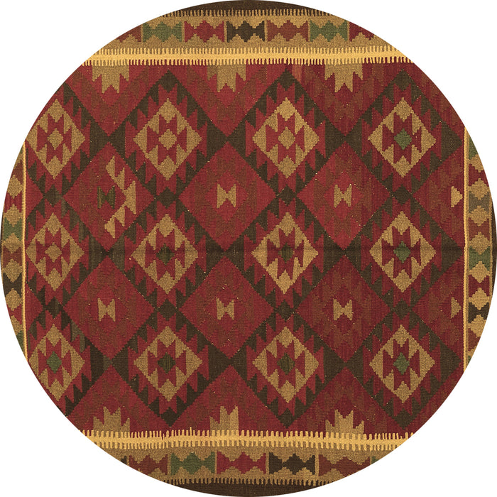 Round Machine Washable Oriental Brown Traditional Rug, wshcon2404brn