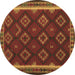 Round Machine Washable Oriental Brown Traditional Rug, wshcon2404brn