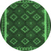 Round Machine Washable Oriental Emerald Green Traditional Area Rugs, wshcon2404emgrn