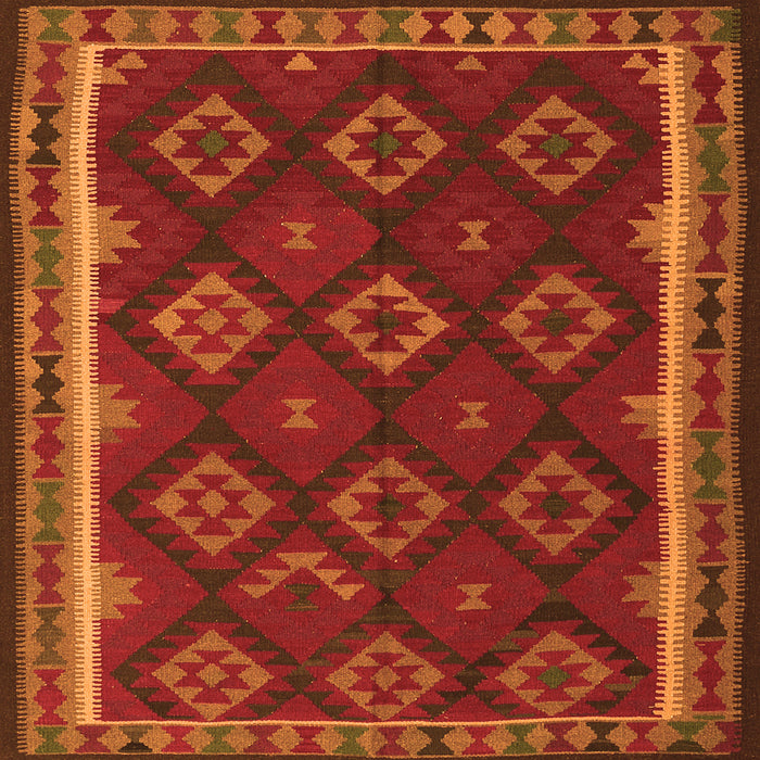 Round Machine Washable Oriental Orange Traditional Area Rugs, wshcon2404org