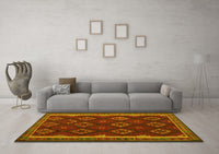 Machine Washable Oriental Yellow Traditional Rug, wshcon2404yw