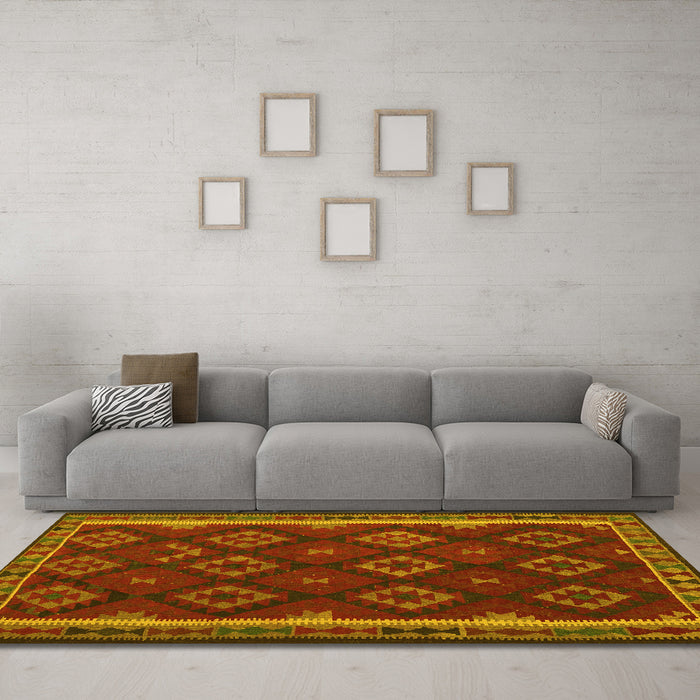 Machine Washable Oriental Yellow Traditional Rug in a Living Room, wshcon2404yw