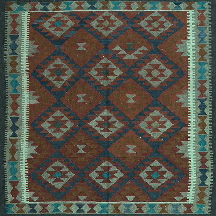 Square Machine Washable Oriental Light Blue Traditional Rug, wshcon2404lblu