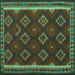 Square Machine Washable Oriental Turquoise Traditional Area Rugs, wshcon2404turq