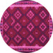 Round Machine Washable Oriental Pink Traditional Rug, wshcon2404pnk