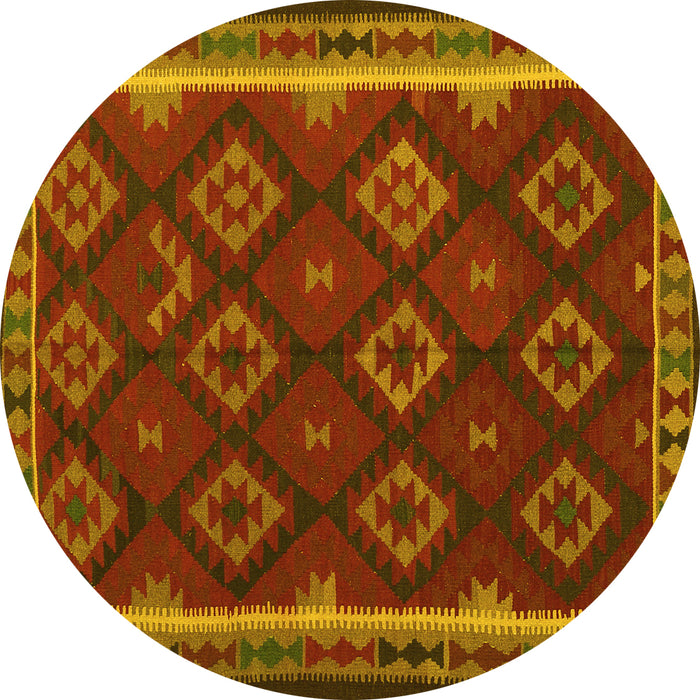 Round Machine Washable Oriental Yellow Traditional Rug, wshcon2404yw