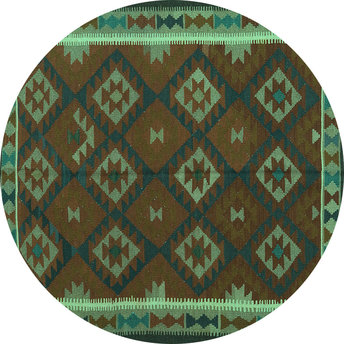 Round Machine Washable Oriental Turquoise Traditional Area Rugs, wshcon2404turq