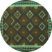 Round Machine Washable Oriental Turquoise Traditional Area Rugs, wshcon2404turq