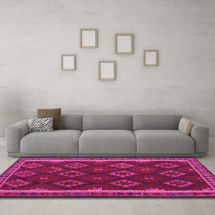 Machine Washable Oriental Pink Traditional Rug in a Living Room, wshcon2404pnk