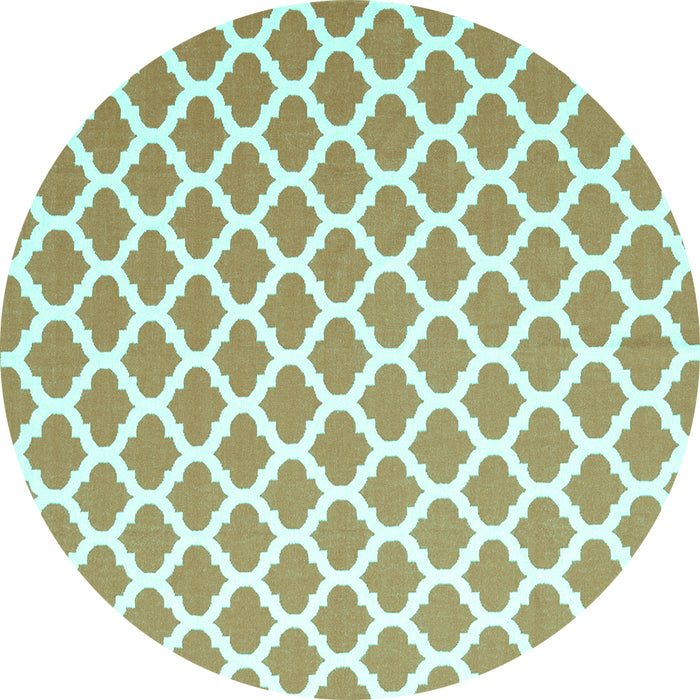Round Machine Washable Trellis Turquoise Modern Area Rugs, wshcon2405turq