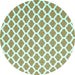 Round Machine Washable Trellis Turquoise Modern Area Rugs, wshcon2405turq