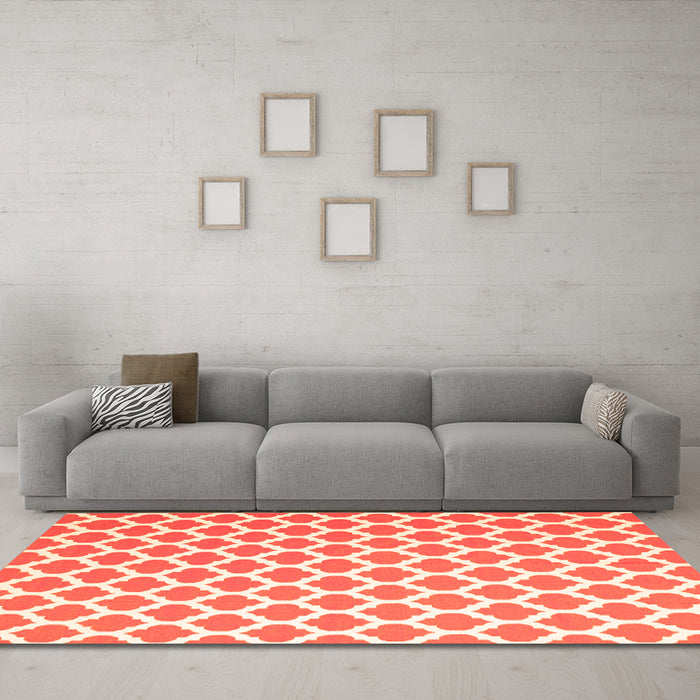 Machine Washable Trellis Orange Modern Area Rugs in a Living Room, wshcon2405org