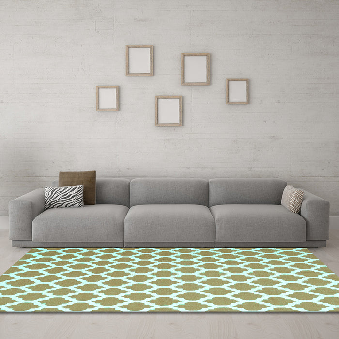 Machine Washable Trellis Turquoise Modern Area Rugs in a Living Room,, wshcon2405turq