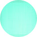 Round Machine Washable Solid Turquoise Modern Area Rugs, wshcon2407turq