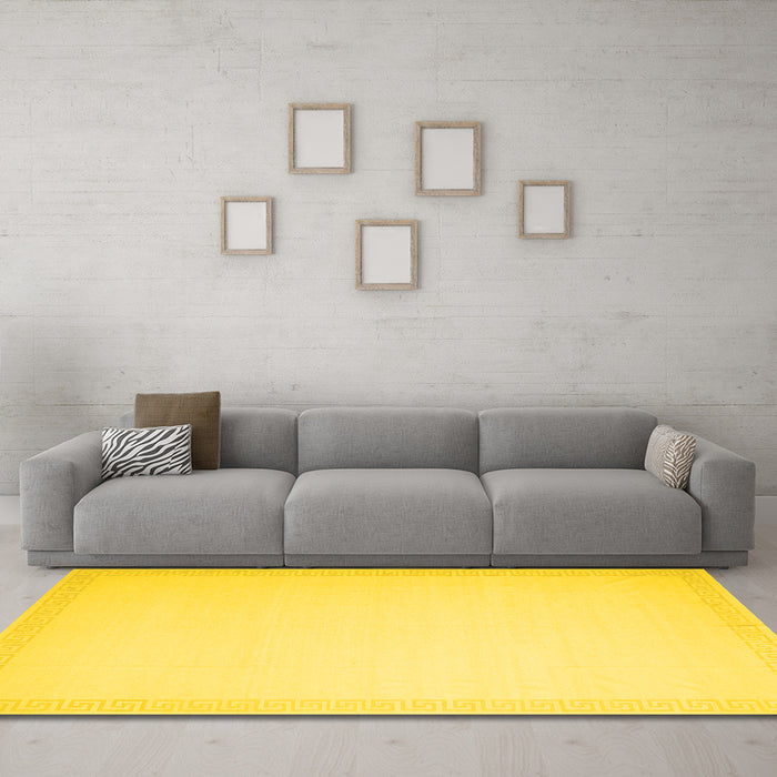 Machine Washable Solid Yellow Modern Rug in a Living Room, wshcon2408yw