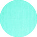 Round Machine Washable Solid Turquoise Modern Area Rugs, wshcon2409turq