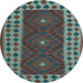 Round Machine Washable Oriental Light Blue Traditional Rug, wshcon2410lblu