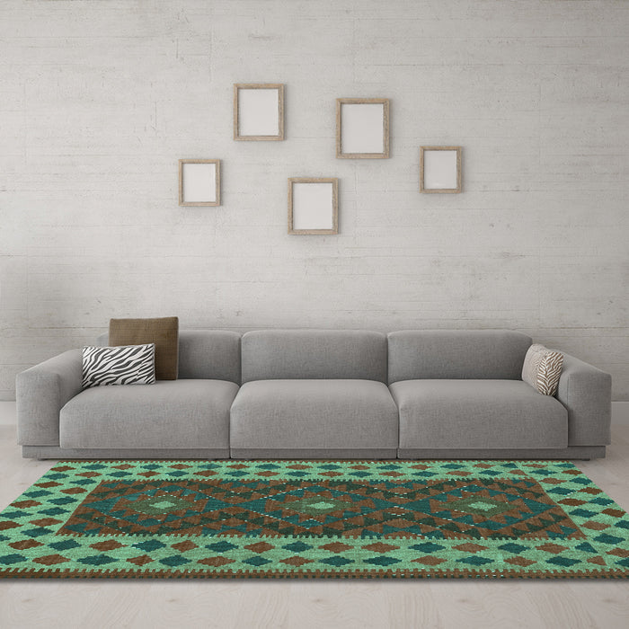 Machine Washable Oriental Turquoise Traditional Area Rugs in a Living Room,, wshcon2410turq