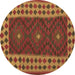 Round Machine Washable Oriental Brown Traditional Rug, wshcon2410brn