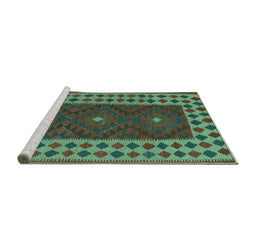 Sideview of Machine Washable Oriental Turquoise Traditional Area Rugs, wshcon2410turq