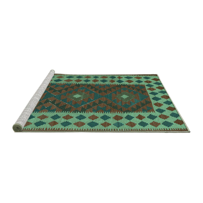 Sideview of Machine Washable Oriental Turquoise Traditional Area Rugs, wshcon2410turq