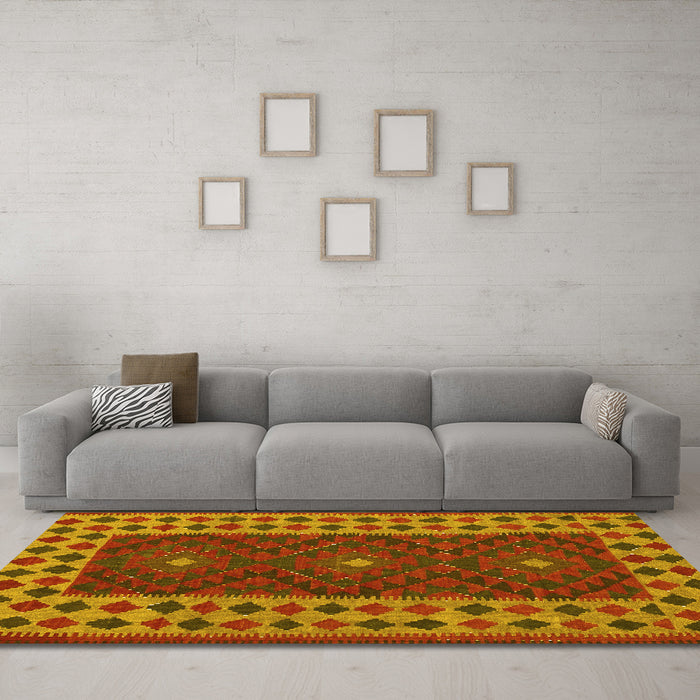 Machine Washable Oriental Yellow Traditional Rug in a Living Room, wshcon2410yw