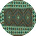 Round Machine Washable Oriental Turquoise Traditional Area Rugs, wshcon2410turq