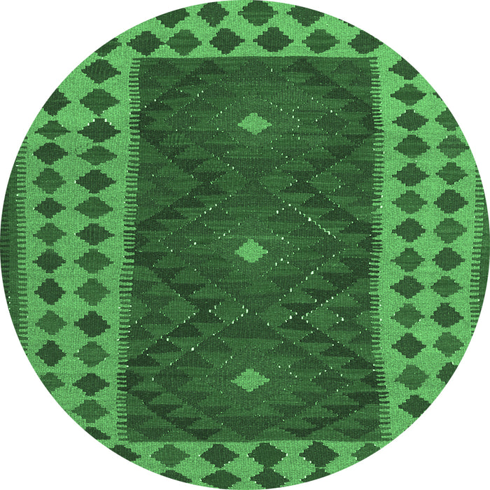 Round Machine Washable Oriental Emerald Green Traditional Area Rugs, wshcon2410emgrn