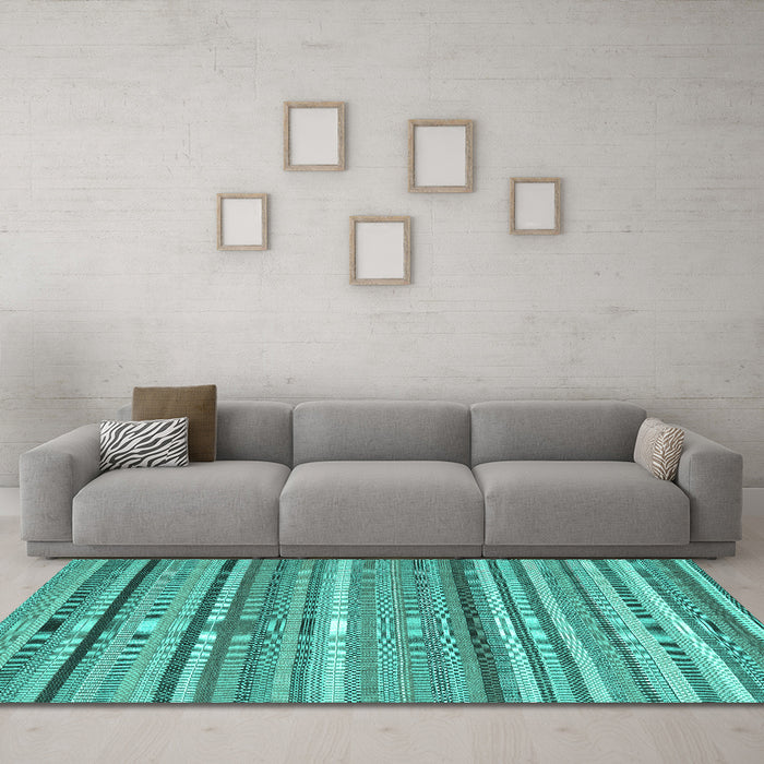 Machine Washable Abstract Turquoise Contemporary Area Rugs in a Living Room,, wshcon2411turq