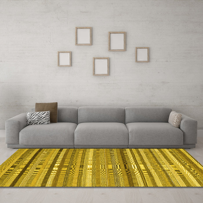 Machine Washable Abstract Yellow Contemporary Rug in a Living Room, wshcon2411yw